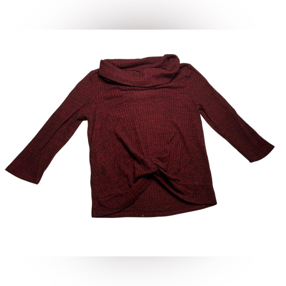 Burgundy Ribbed Knit Open-Back Cowl Neck Sweater with Twisted Front Detail XL